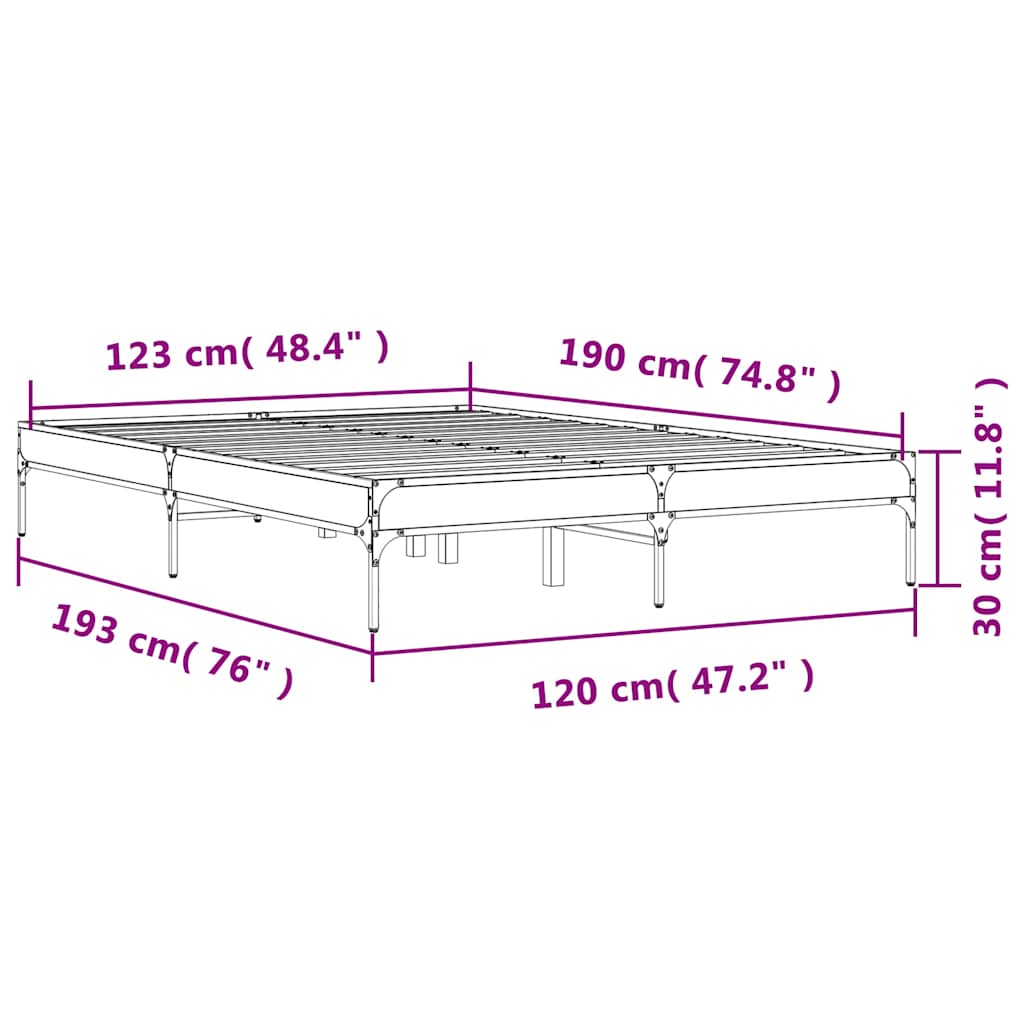 Bed Frame without Mattress Grey Sonoma 120x190 cm