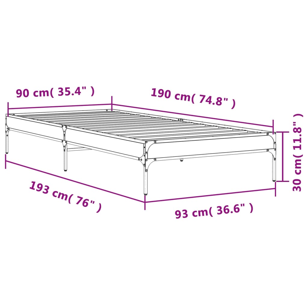 Bed Frame without Mattress Grey Sonoma 90x190 cm
