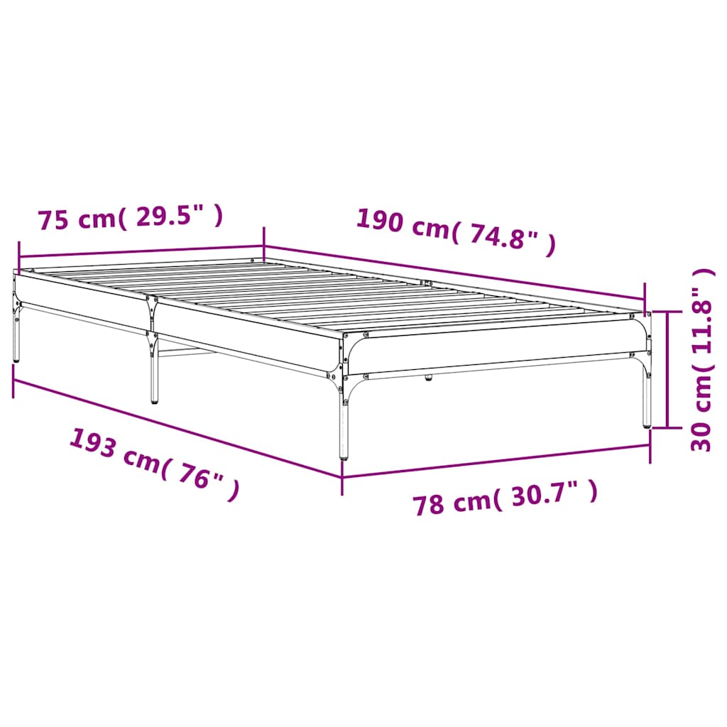 Bed Frame without Mattress Brown Oak 75x190 cm