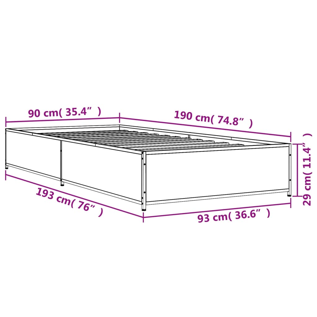 Bed Frame without Mattress Brown Oak 90x190 cm