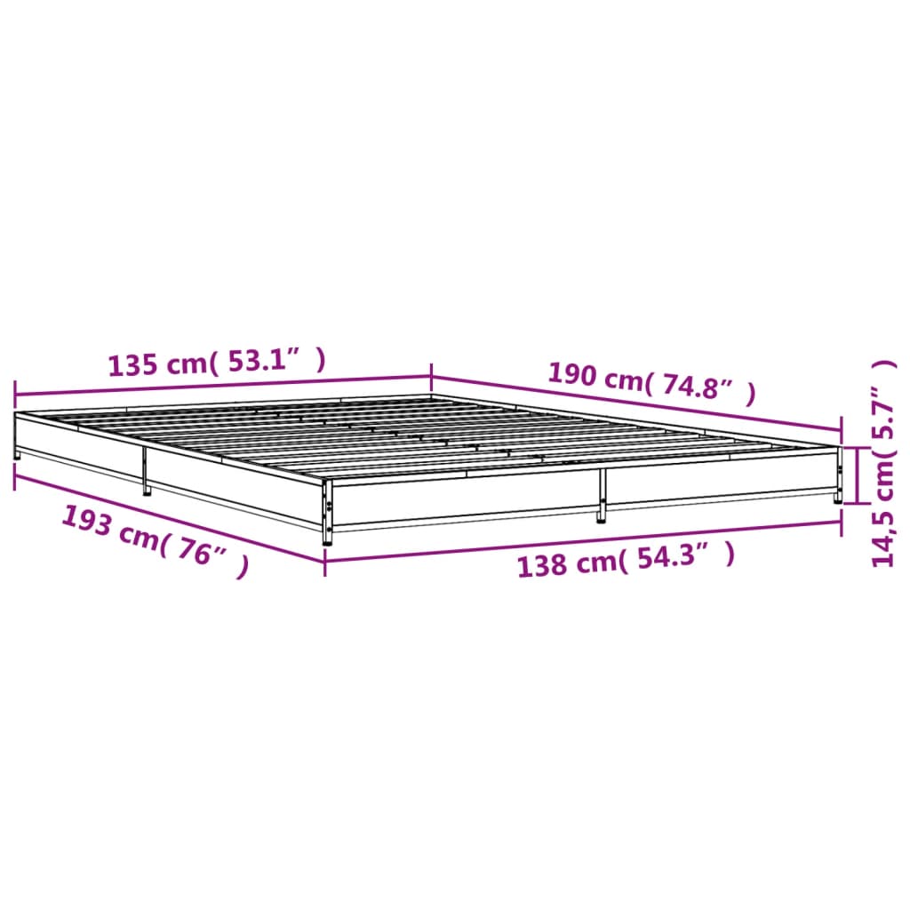 Bed Frame without Mattress Black 135x190 cm