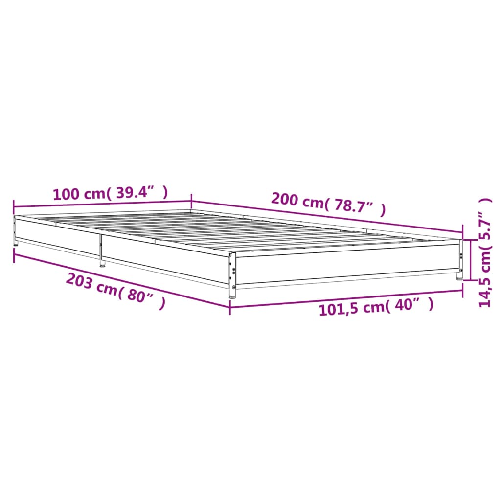 Bed Frame without Mattress Smoked Oak 100x200 cm