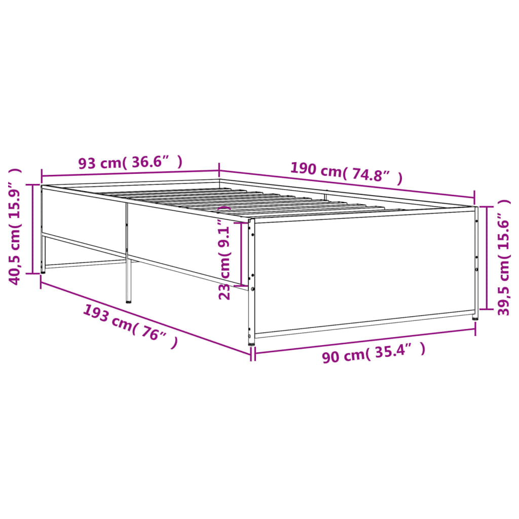 Bed Frame without Mattress Smoked Oak 90x190 cm