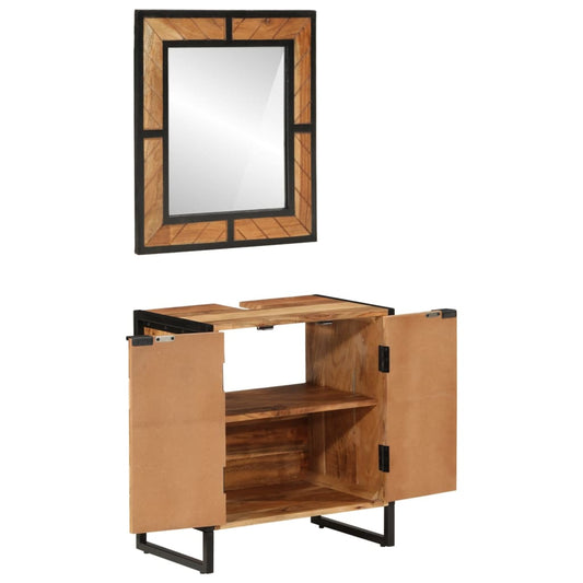 2 Piece Bathroom Furniture Set Iron and Solid Wood Acacia 2 Piece Bathroom Furniture Set Iron and Solid Wood Acacia
