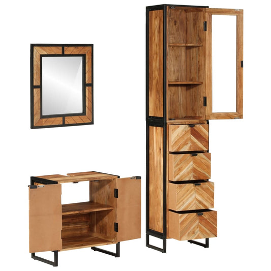 3 Piece Bathroom Furniture Set Iron and Solid Wood Acacia 3 Piece Bathroom Furniture Set Iron and Solid Wood Acacia