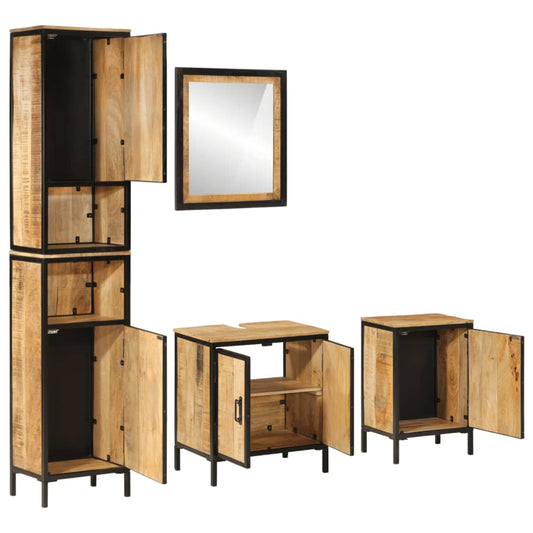 4 Piece Bathroom Furniture Set Iron and Solid Wood Mango 4 Piece Bathroom Furniture Set Iron and Solid Wood Mango