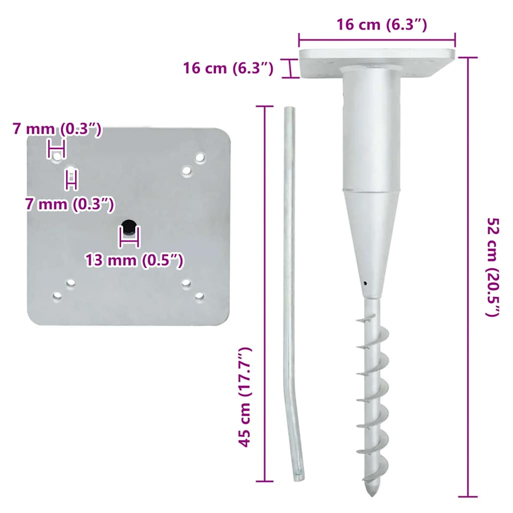 In-Ground Parasol Base with Rod 16x16x52 cm Steel