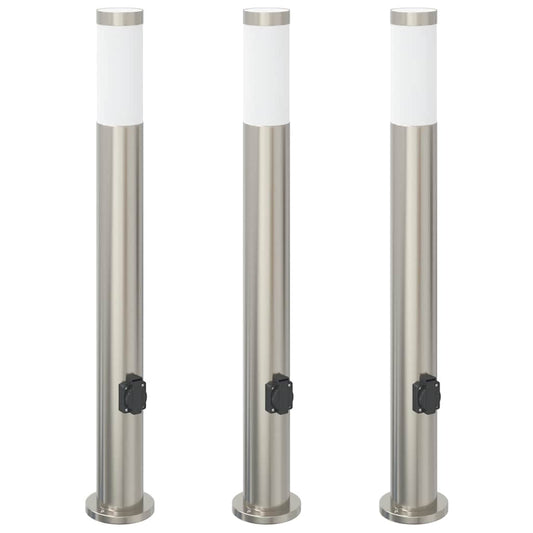 Bollard Lights with Outlet 3pcs 80 cm Stainless Steel IP44 Bollard Lights with Outlet 3pcs 80 cm Stainless Steel IP44