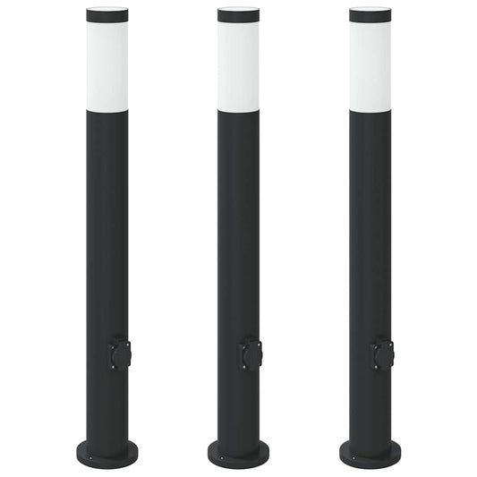 Bollard Lights with Outlet 3pcs 80 cm Stainless Steel IP44 Bollard Lights with Outlet 3pcs 80 cm Stainless Steel IP44