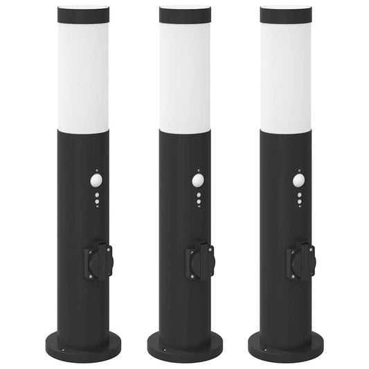 Bollard Lights with Sensor&Outlet 3pcs 50 cm Stainless Steel IP44 Bollard Lights with Sensor&Outlet 3pcs 50 cm Stainless Steel IP44
