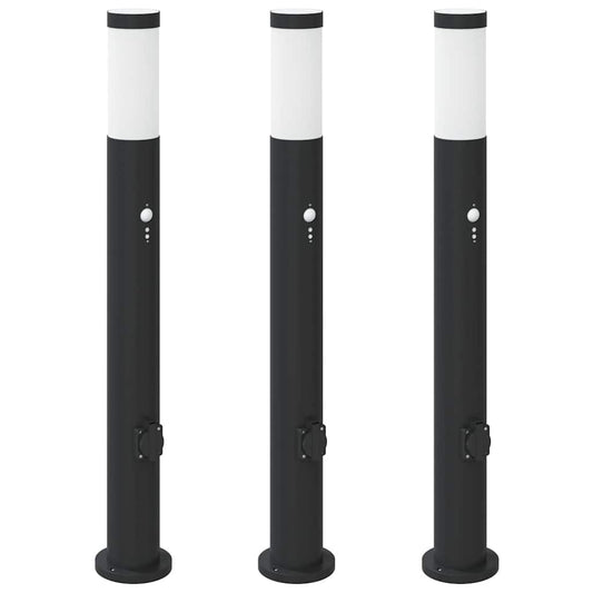 Bollard Lights with Sensor&Outlet 3pcs 80 cm Stainless Steel IP44 Bollard Lights with Sensor&Outlet 3pcs 80 cm Stainless Steel IP44