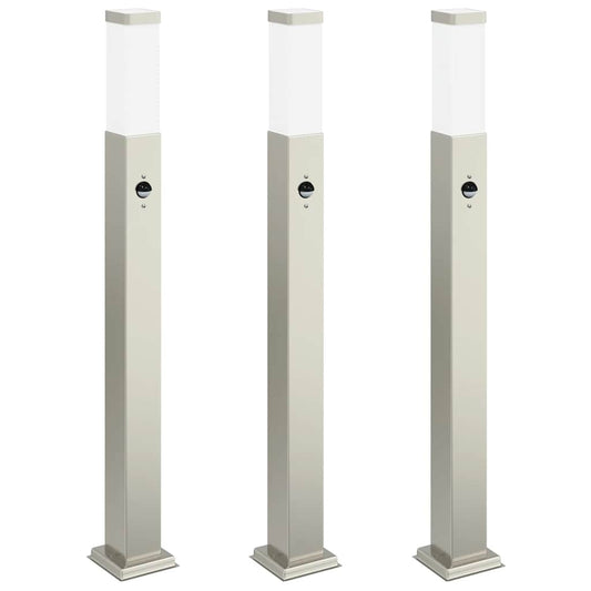 Bollard Lights with Sensor 3 pcs 80 cm Stainless Steel IP44 Bollard Lights with Sensor 3 pcs 80 cm Stainless Steel IP44