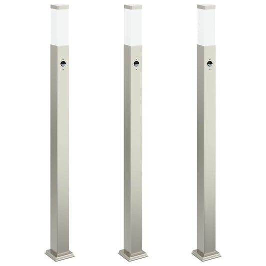 Bollard Lights with Sensor 3 pcs 110 cm Stainless Steel IP44 Bollard Lights with Sensor 3 pcs 110 cm Stainless Steel IP44