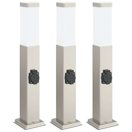 Bollard Lights with Outlet 3 pcs 50 cm Stainless Steel IP44 Bollard Lights with Outlet 3 pcs 50 cm Stainless Steel IP44