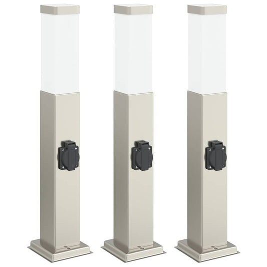 Bollard Lights with Outlet 3 pcs 50 cm Stainless Steel IP44 Bollard Lights with Outlet 3 pcs 50 cm Stainless Steel IP44