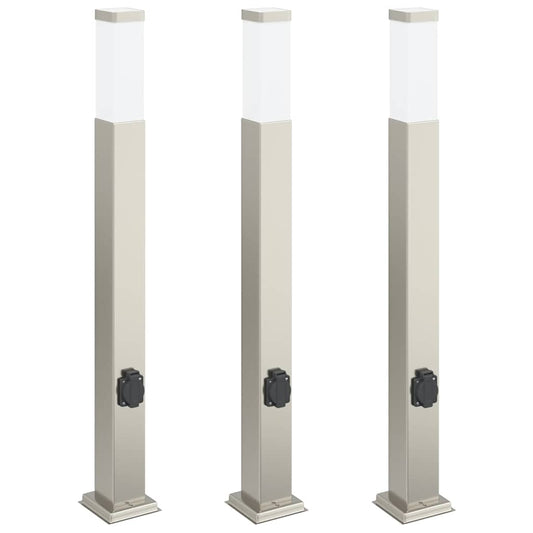 Bollard Lights with Outlet 3 pcs 80 cm Stainless Steel IP44 Bollard Lights with Outlet 3 pcs 80 cm Stainless Steel IP44