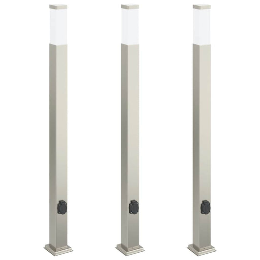 Bollard Lights with Outlet 3 pcs 110 cm Stainless Steel IP44 Bollard Lights with Outlet 3 pcs 110 cm Stainless Steel IP44