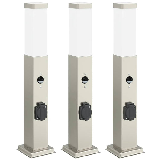 Bollard Lights with Sensor&Outlet 3 pcs 50 cm Bollard Lights with Sensor&Outlet 3 pcs 50 cm