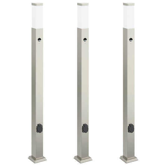 Bollard Lights with Sensor&Outlet 3 pcs 110 cm Stainless Steel IP44 Bollard Lights with Sensor&Outlet 3 pcs 110 cm Stainless Steel IP44