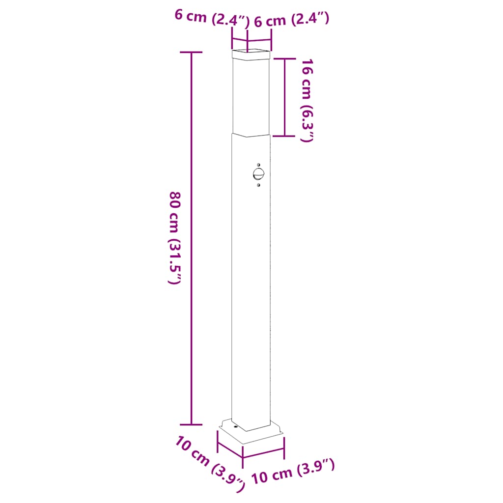 Bollard Light with Sensor 80 cm Black IP44