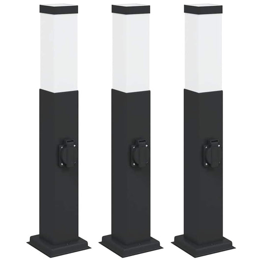 Bollard Lights with Outlet 3 pcs 50 cm Black IP44 Bollard Lights with Outlet 3 pcs 50 cm Black IP44