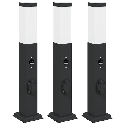 Bollard Lights with Sensor&Outlet 3 pcs 50 cm Black IP44 Bollard Lights with Sensor&Outlet 3 pcs 50 cm Black IP44