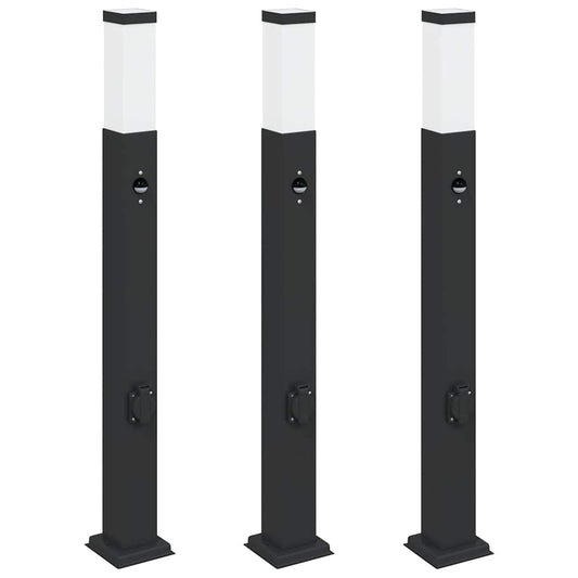 Bollard Lights with Sensor&Outlet 3 pcs 80 cm Black IP44 Bollard Lights with Sensor&Outlet 3 pcs 80 cm Black IP44