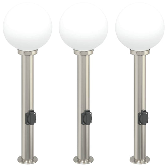 Bollard Lights with Outlet 3 pcs 80 cm Stainless Steel IP44 Bollard Lights with Outlet 3 pcs 80 cm Stainless Steel IP44