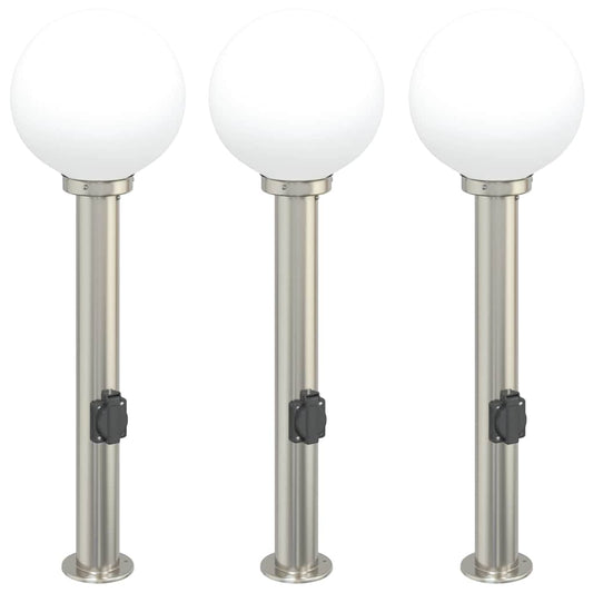 Bollard Lights with Outlet 3 pcs 80 cm Stainless Steel IP44 Bollard Lights with Outlet 3 pcs 80 cm Stainless Steel IP44