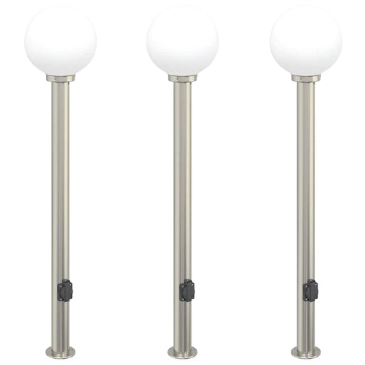 Bollard Lights with Outlet 3 pcs 120 cm Stainless Steel IP44 Bollard Lights with Outlet 3 pcs 120 cm Stainless Steel IP44