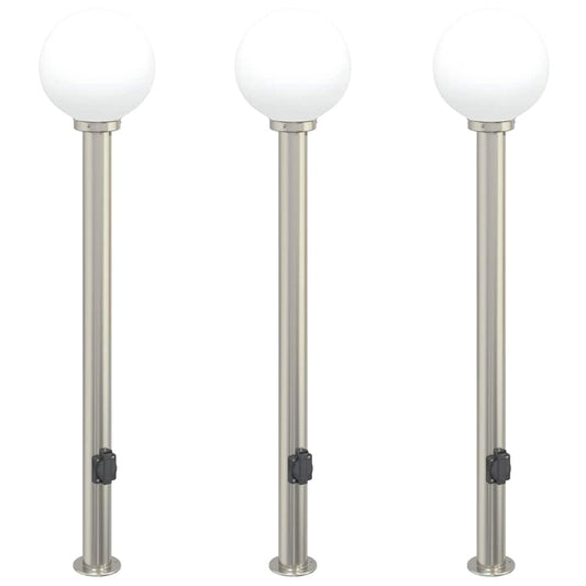 Bollard Lights with Outlet 3 pcs 120 cm Stainless Steel IP44 Bollard Lights with Outlet 3 pcs 120 cm Stainless Steel IP44