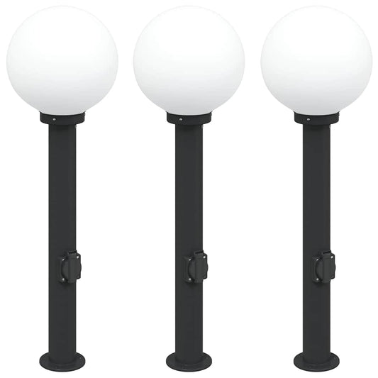 Bollard Lights with Outlet 3 pcs 80 cm Black IP44 Bollard Lights with Outlet 3 pcs 80 cm Black IP44