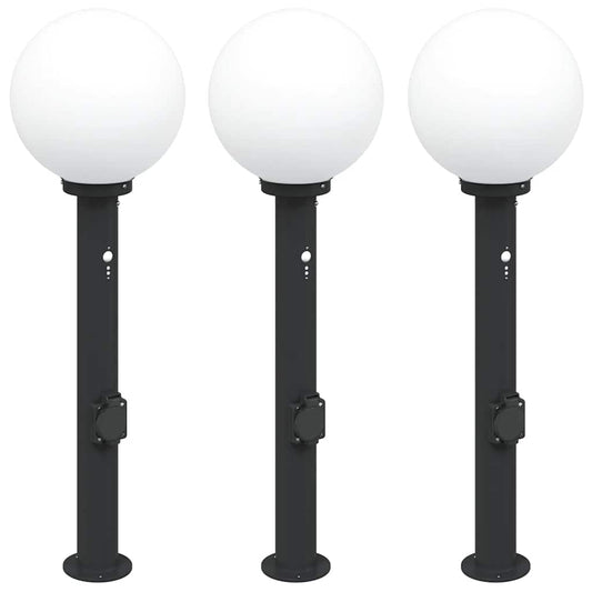 Bollard Lights with Sensor&Outlet 3 pcs 80 cm Black IP44 Bollard Lights with Sensor&Outlet 3 pcs 80 cm Black IP44