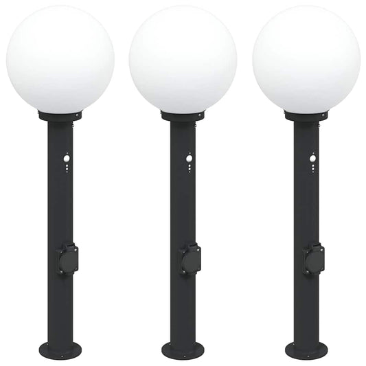 Bollard Lights with Sensor&Outlet 3 pcs 80 cm Black IP44 Bollard Lights with Sensor&Outlet 3 pcs 80 cm Black IP44