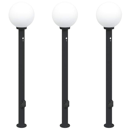 Bollard Lights with Sensor&Outlet 3 pcs 120 cm Black IP44 Bollard Lights with Sensor&Outlet 3 pcs 120 cm Black IP44