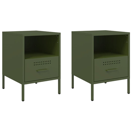 Bedside Cabinets 2 pcs Olive Green 36x39x50,5 cm Steel Bedside Cabinets 2 pcs Olive Green 36x39x50,5 cm Steel