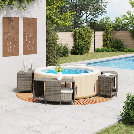 Hot Tub Surround Grey Poly Rattan and Solid Wood Acacia Hot Tub Surround Grey Poly Rattan and Solid Wood Acacia