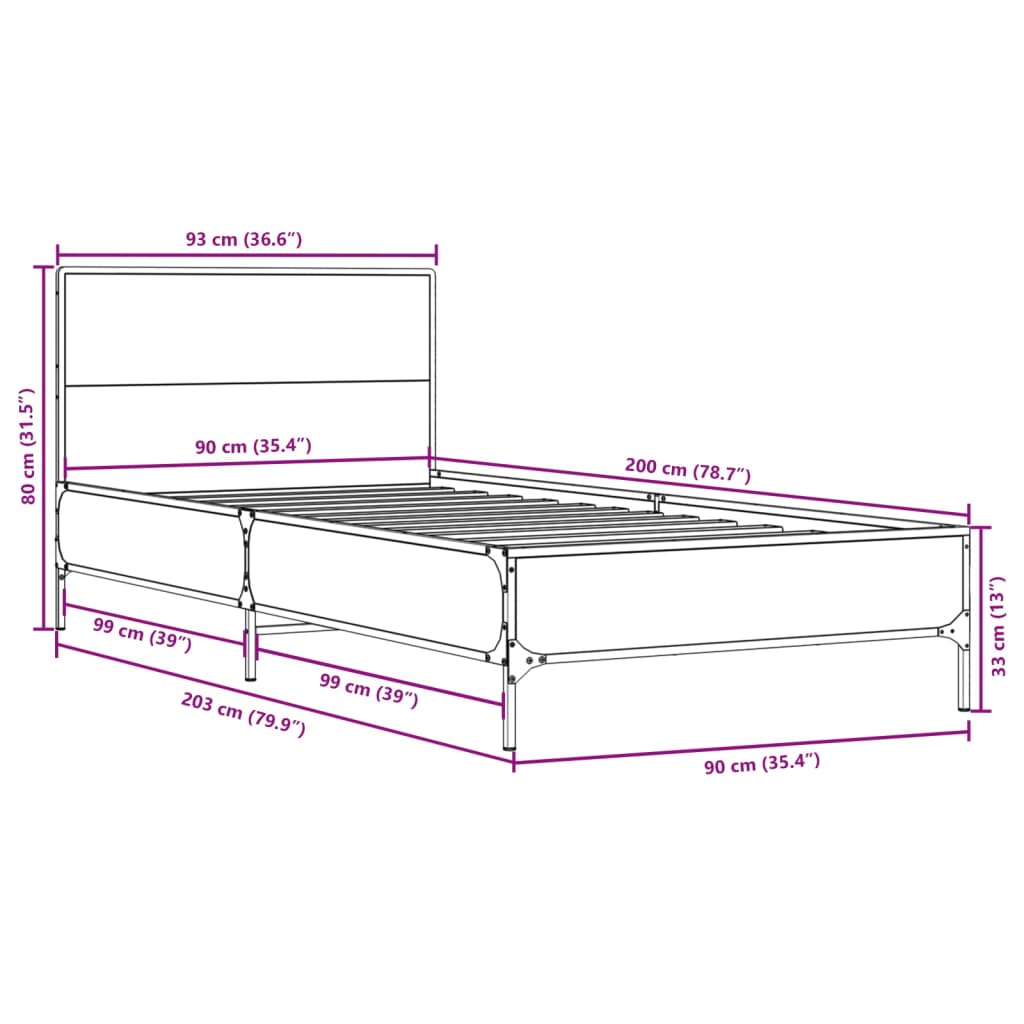 Bed Frame without Mattress Black 90x200 cm