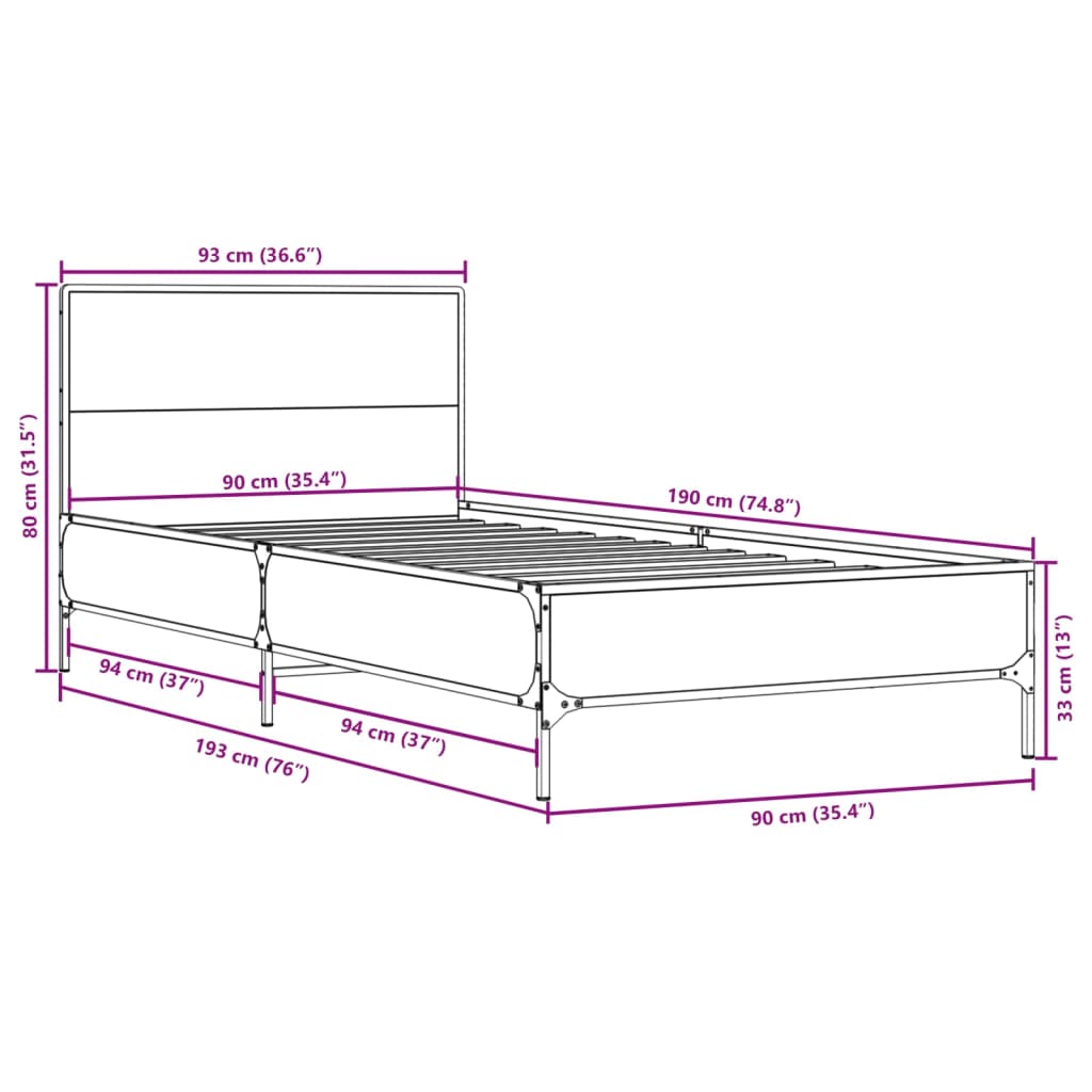 Bed Frame without Mattress Smoked Oak 90x190 cm