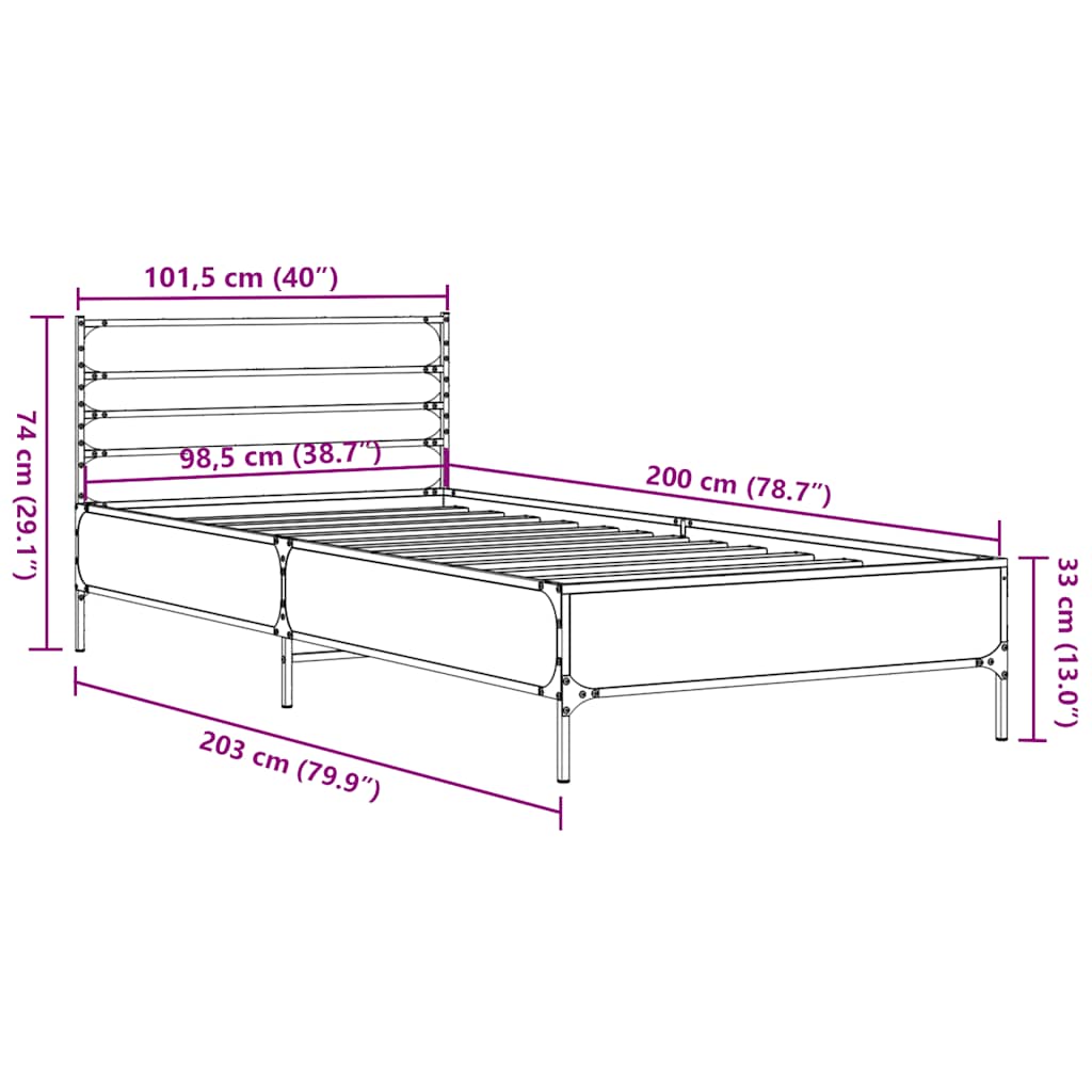 Bed Frame without Mattress Black 100x200 cm