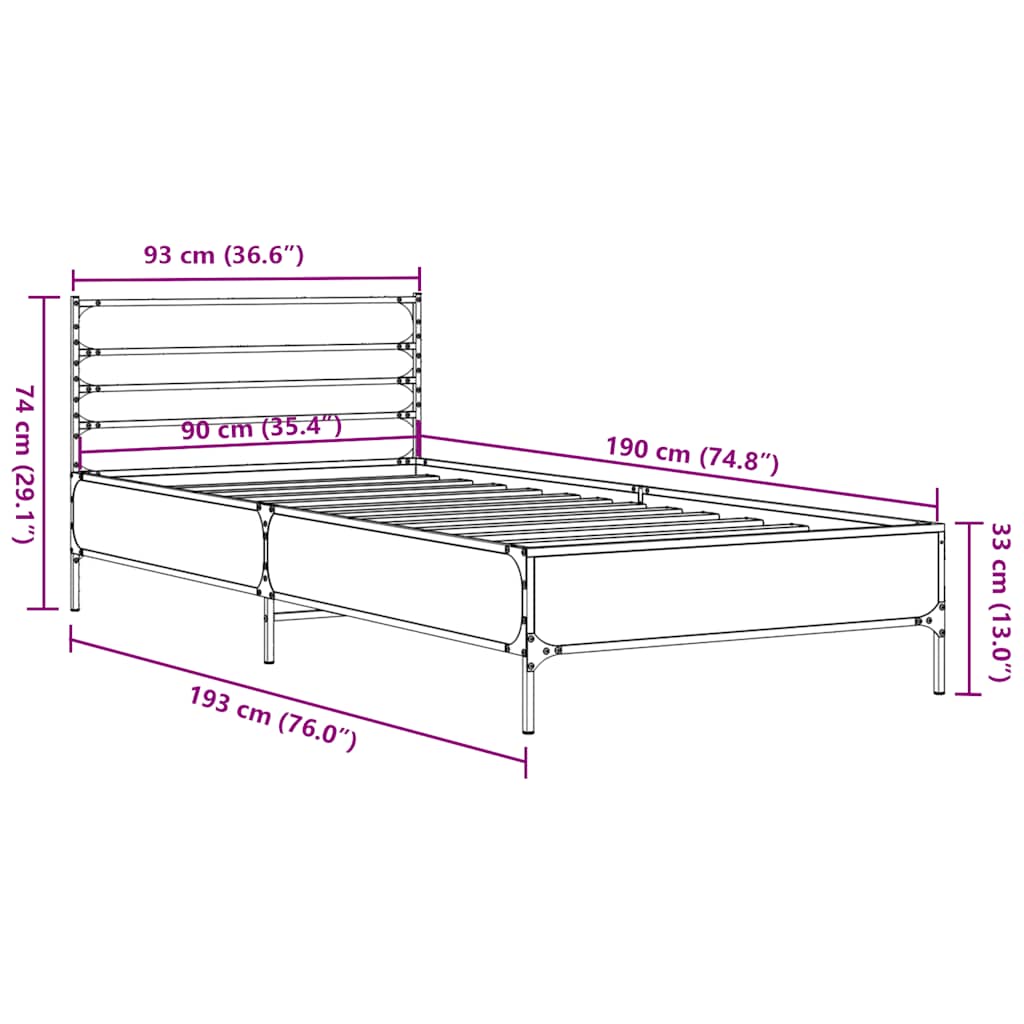 Bed Frame without Mattress Brown Oak 90x190 cm