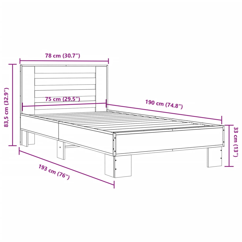 Bed Frame without Mattress Black 75x190 cm