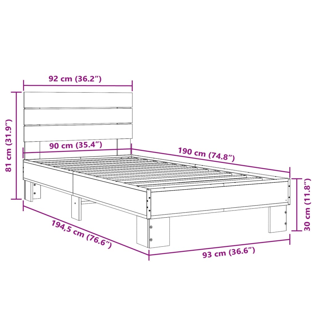Bed Frame without Mattress Sonoma Oak 90x190 cm