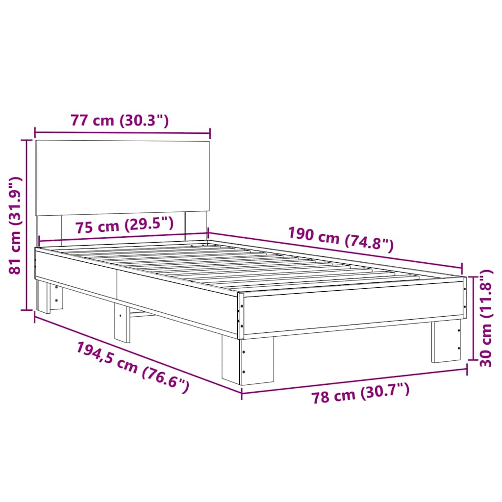 Bed Frame without Mattress Black 75x190 cm
