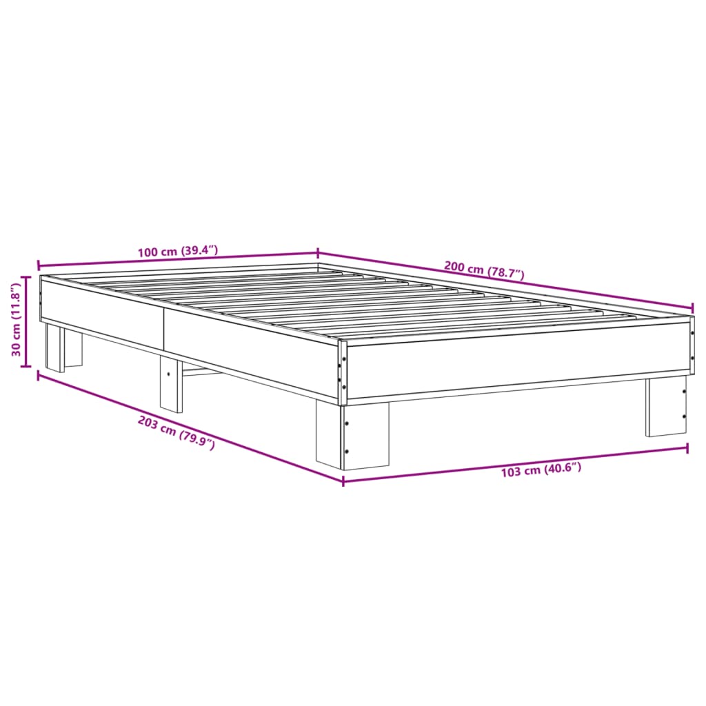 Bed Frame without Mattress Brown Oak 100x200 cm