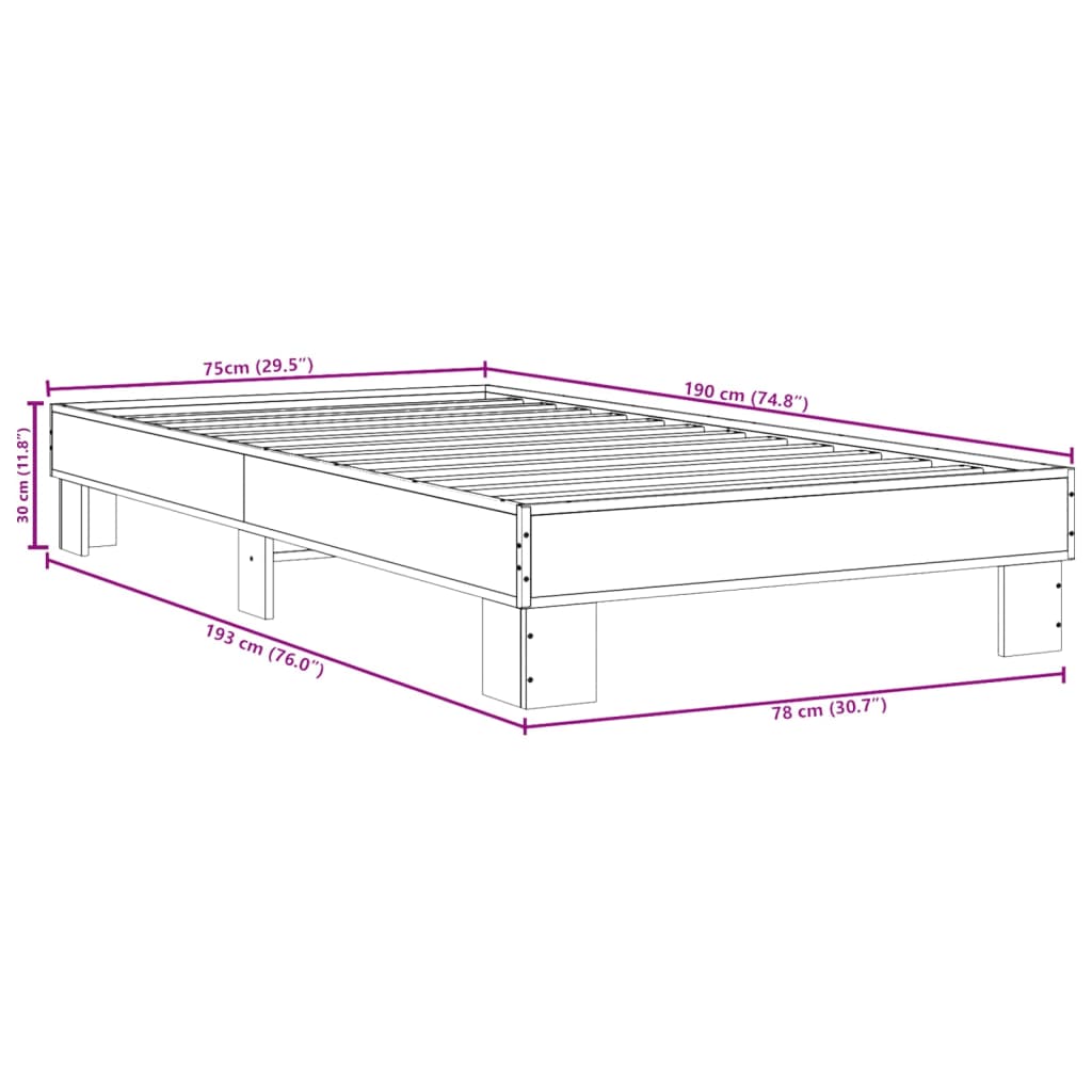 Bed Frame without Mattress Smoked Oak 75x190 cm