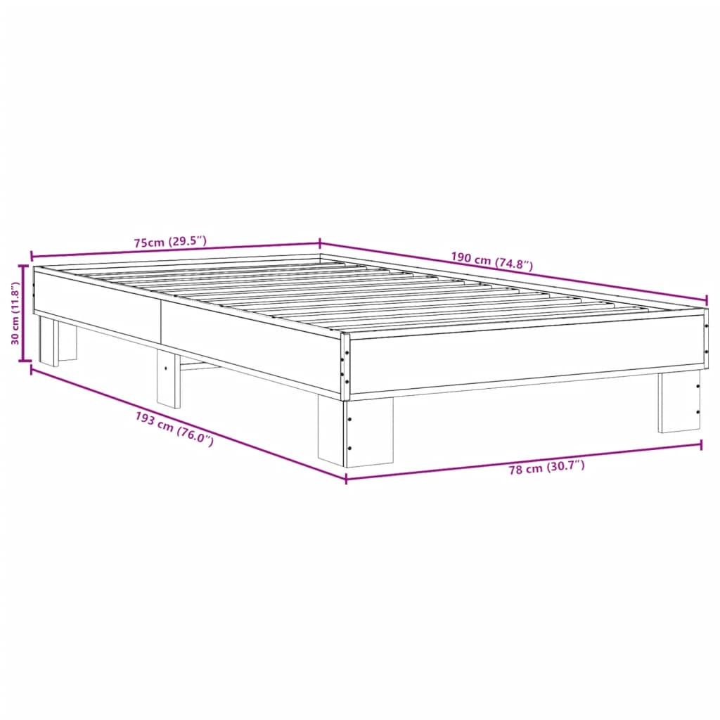 Bed Frame without Mattress Grey Sonoma 75x190 cm