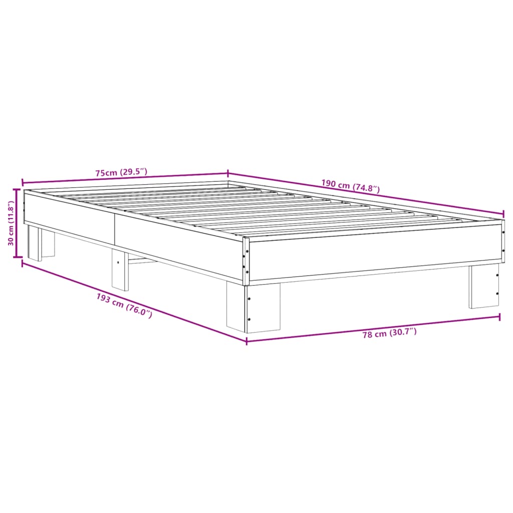 Bed Frame without Mattress Brown Oak 75x190 cm