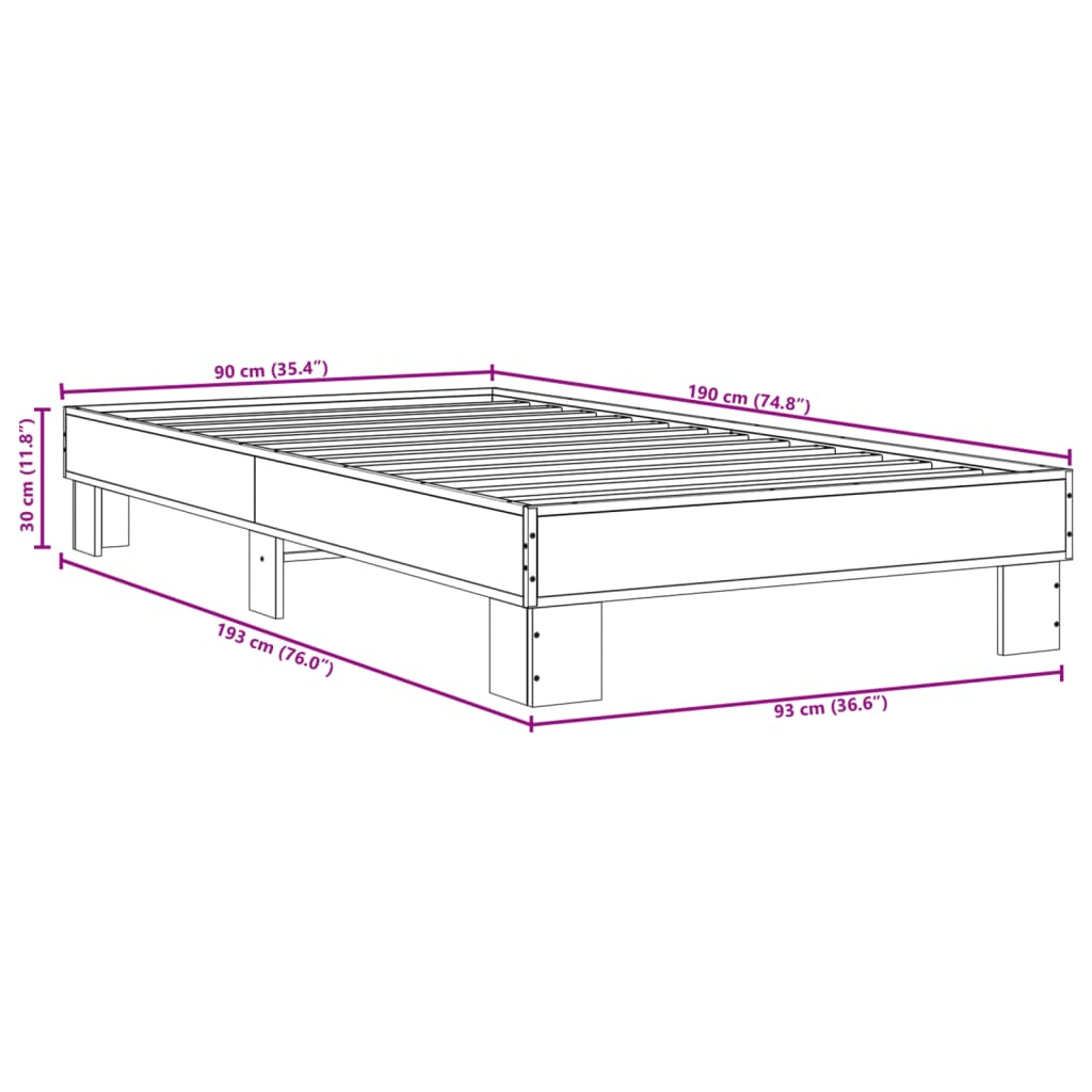 Bed Frame without Mattress Black 90x190 cm