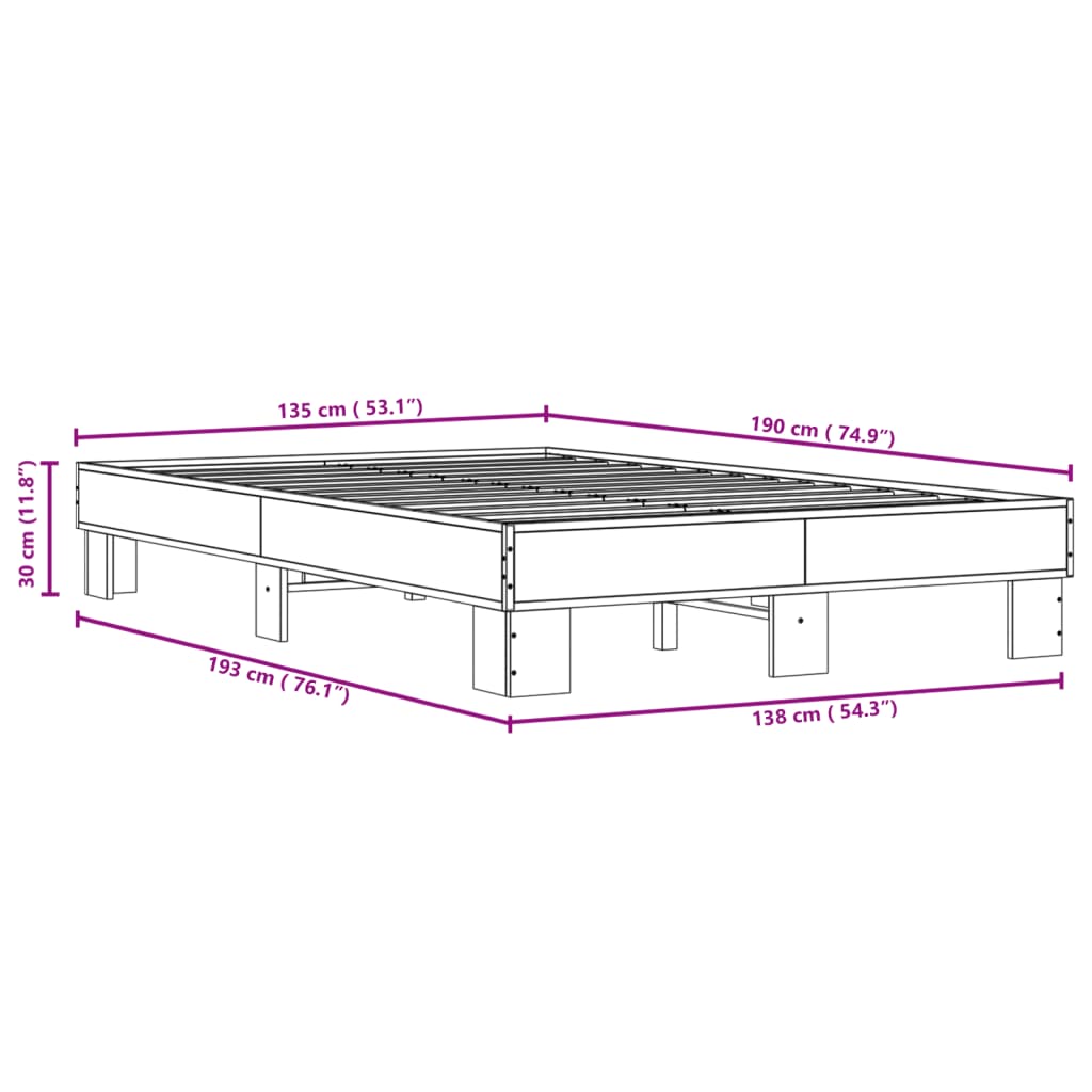 Bed Frame without Mattress Brown Oak 135x190 cm